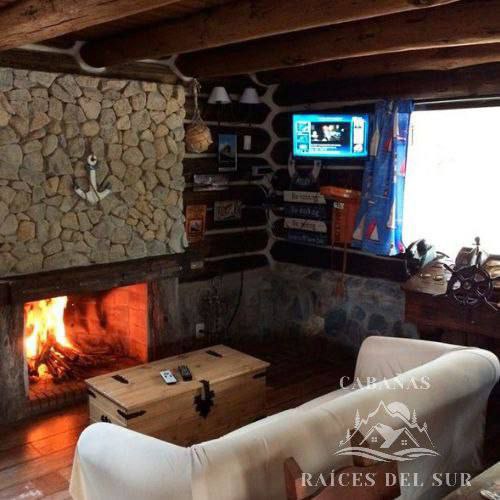 Chimenea de piedra y sala de estar